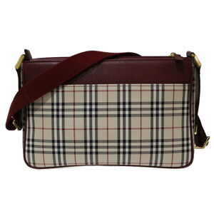 Burberry Check Red Nova Classic Shoulder Leather Tan Bag Canvas Beige